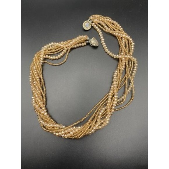 Lot 6 Vintage Style Statement Necklaces Bronze Gold Faux Pearl Beaded Boho Layer - Picture 6 of 14